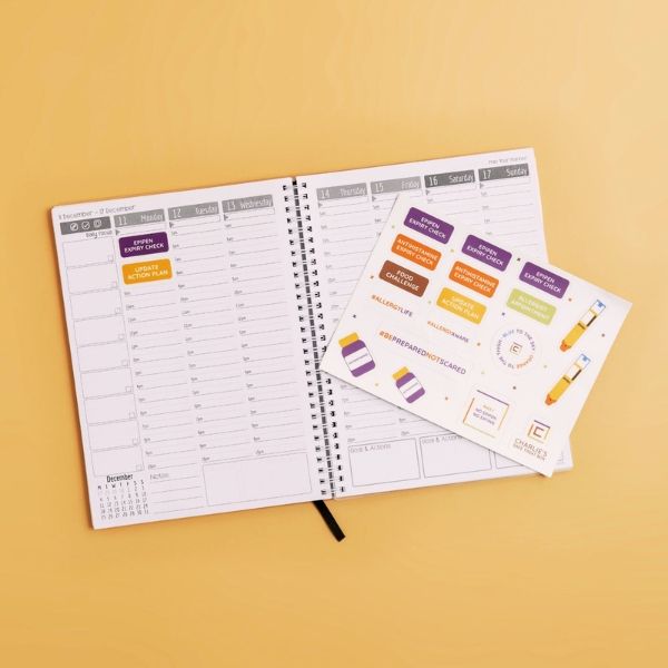 Allergy stickers used in a planner