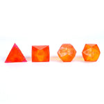 Set of four geometric-shaped orange objects on a white background