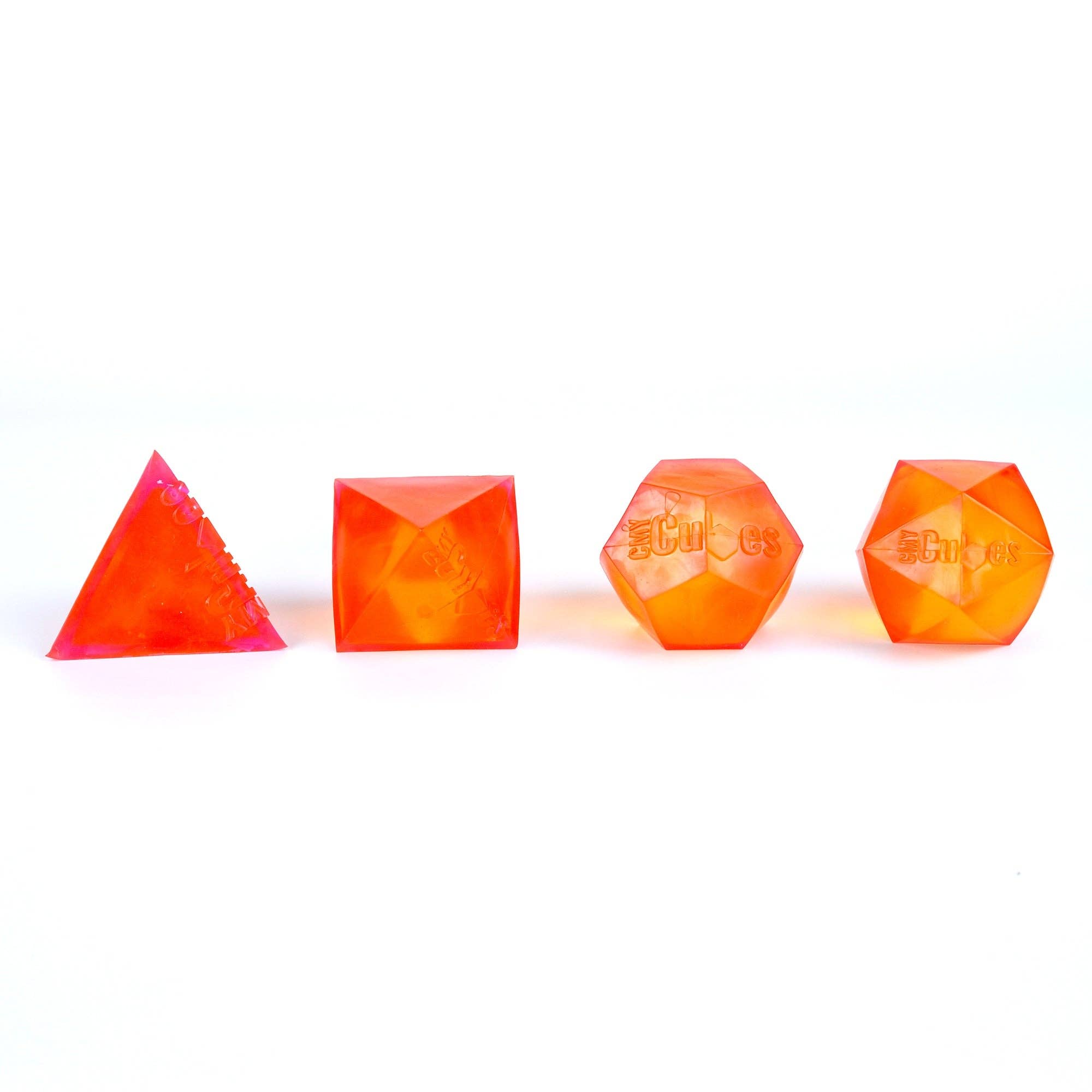 Set of four geometric-shaped orange objects on a white background