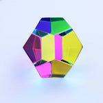 Multicolored geometric crystal on a light blue background