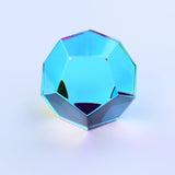 Faceted crystal object that is a dodecahedron toy on a gradient background 