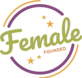 Logo with the word 'Female' and 'FOUNDED' text, surrounded by decorative elements on a white background.
