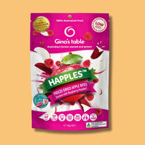 Ginas table happles freeze dried apple bites dusted with raspberry powder 18g
