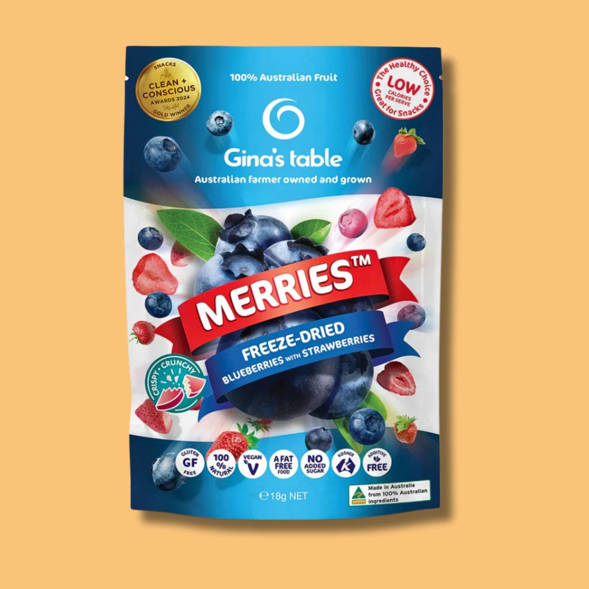 Ginas table merries freeze dried blueberries with strawberries-18g