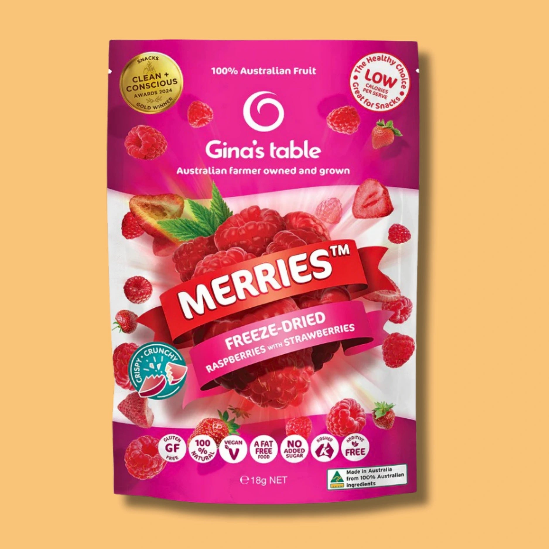 Ginas table merries freeze dried raspberries with strawberries 18g