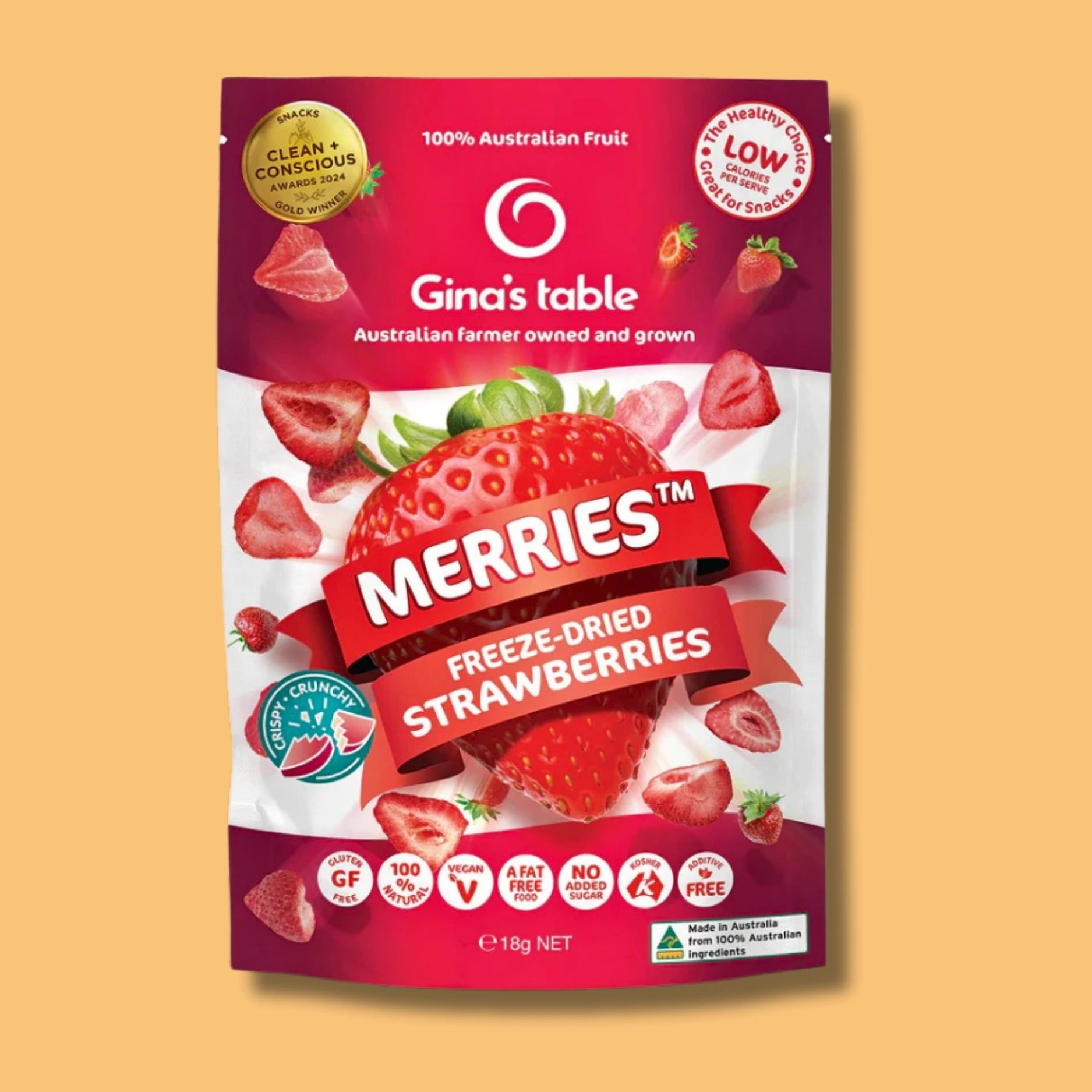 Ginas table merries freeze dried strawberries 18g