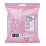 Pink package of Cheeky Chews Gummy Rush with nutritional information and allergen information on a white background