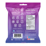 Purple package of Cheeky Chews Gummy Rush with nutritional information and allergen information on a white background