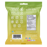 Green and yellow package of CherryChews Gummy Rush with nutritional information and allergen-free claims.