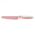 Pink knife with white handle on a white background