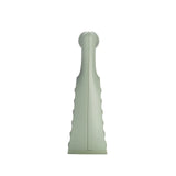 A pale sage green plastic wall hook with a textured, wavy side design and a smooth top loop, shown against a plain white background.