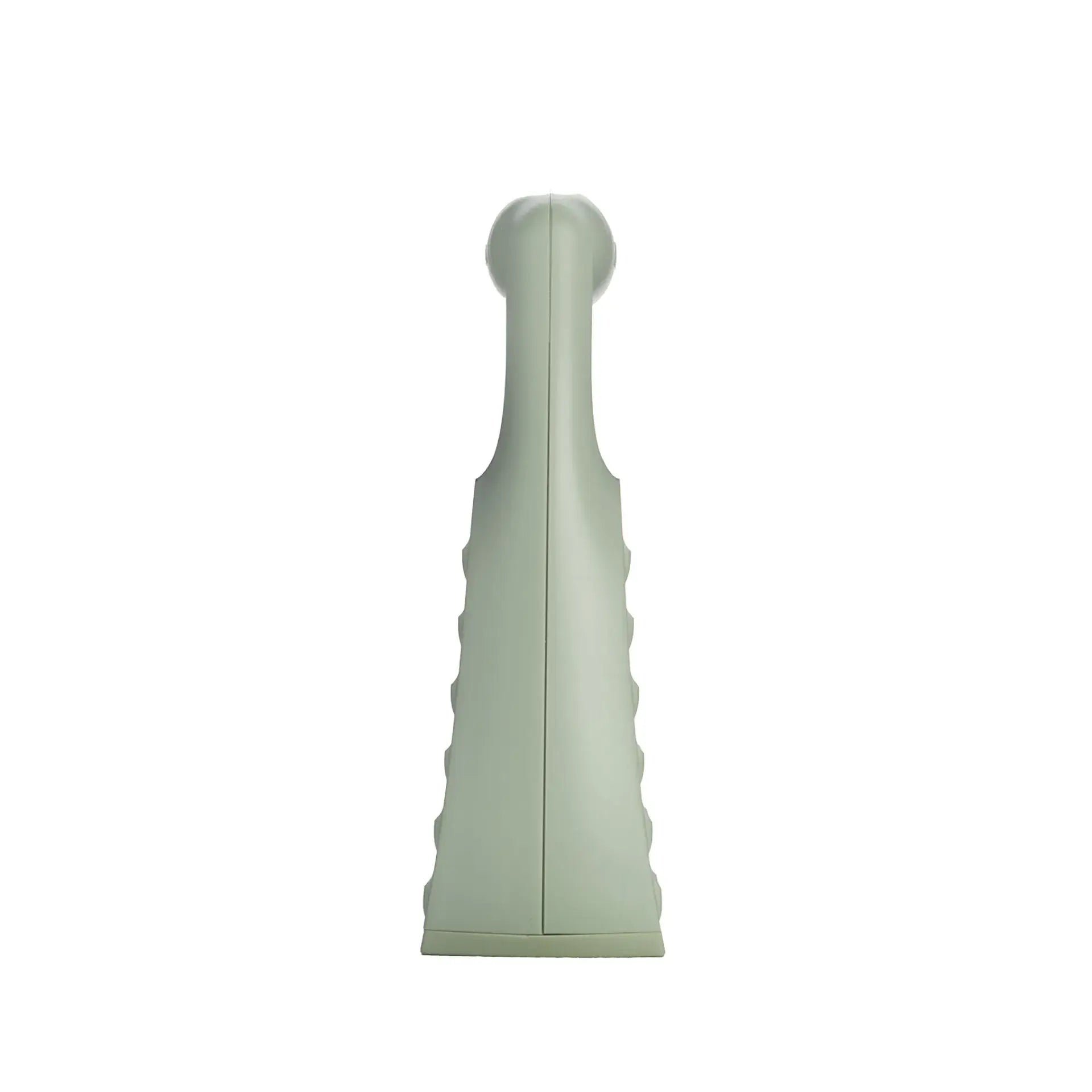 A pale sage green plastic wall hook with a textured, wavy side design and a smooth top loop, shown against a plain white background.