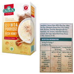Orgran Quinoa Porridge with Bush Honey flavor packaging shown alongside the back nutrition panel on a plain white background.