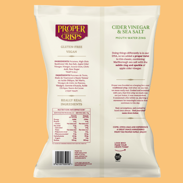Proper Crisps Cider Vinegar Sea Salt 40g Back