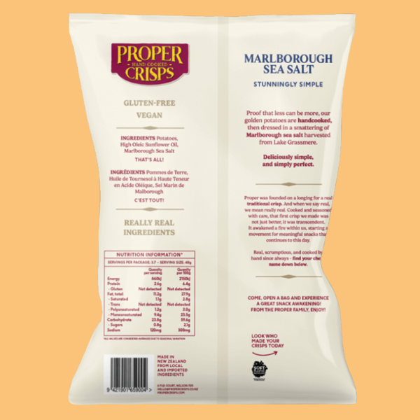 Proper Crisps Marlborough Sea Salt 150g Back