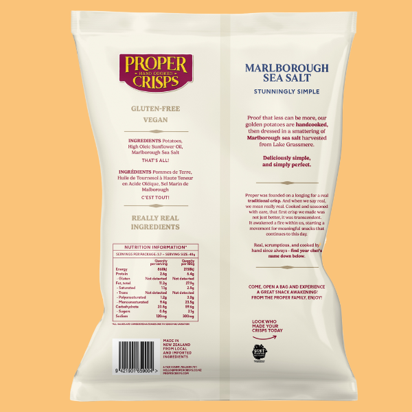 Proper Crisps Marlborough Sea Salt 40g Back