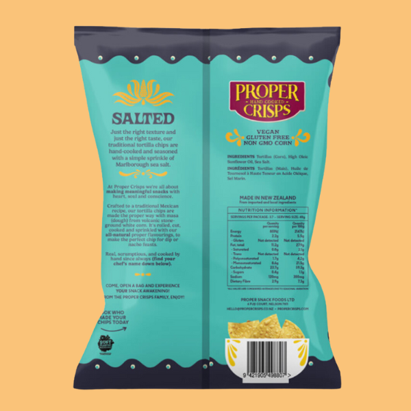 Proper Crisps Salted Tortilla Chips 150g Back Bag