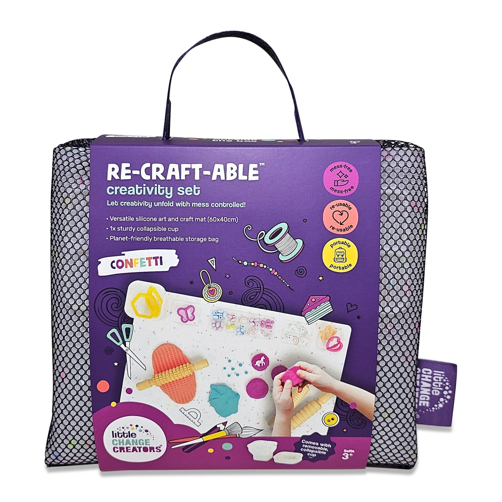 Re-Craft-Able creativity set packaging with purple and black design