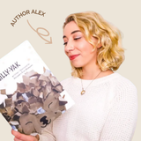 Author Alex holding a book titled 'SILLY-YAK' with a beige background
