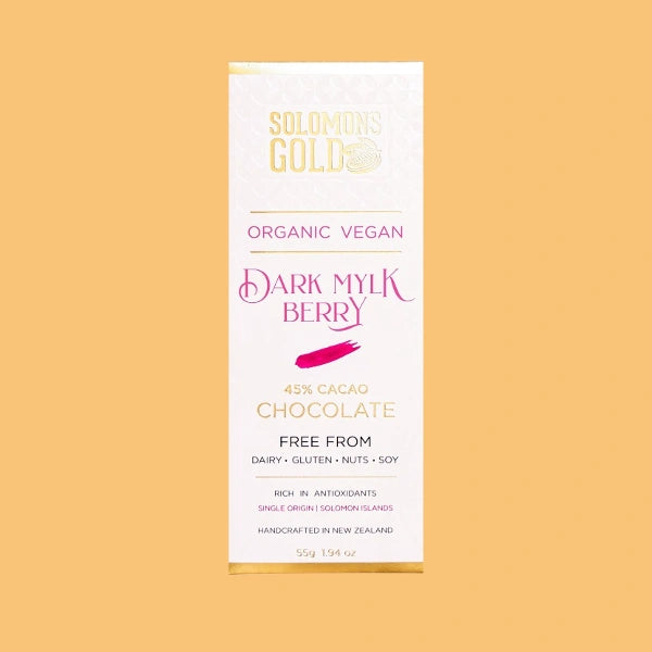 Solomons gold dark mylk berry chocolate 45 percent cacao 55g