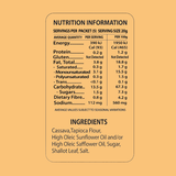 Vege Chips Natural Flavour Nutrition information label on a yellow background
