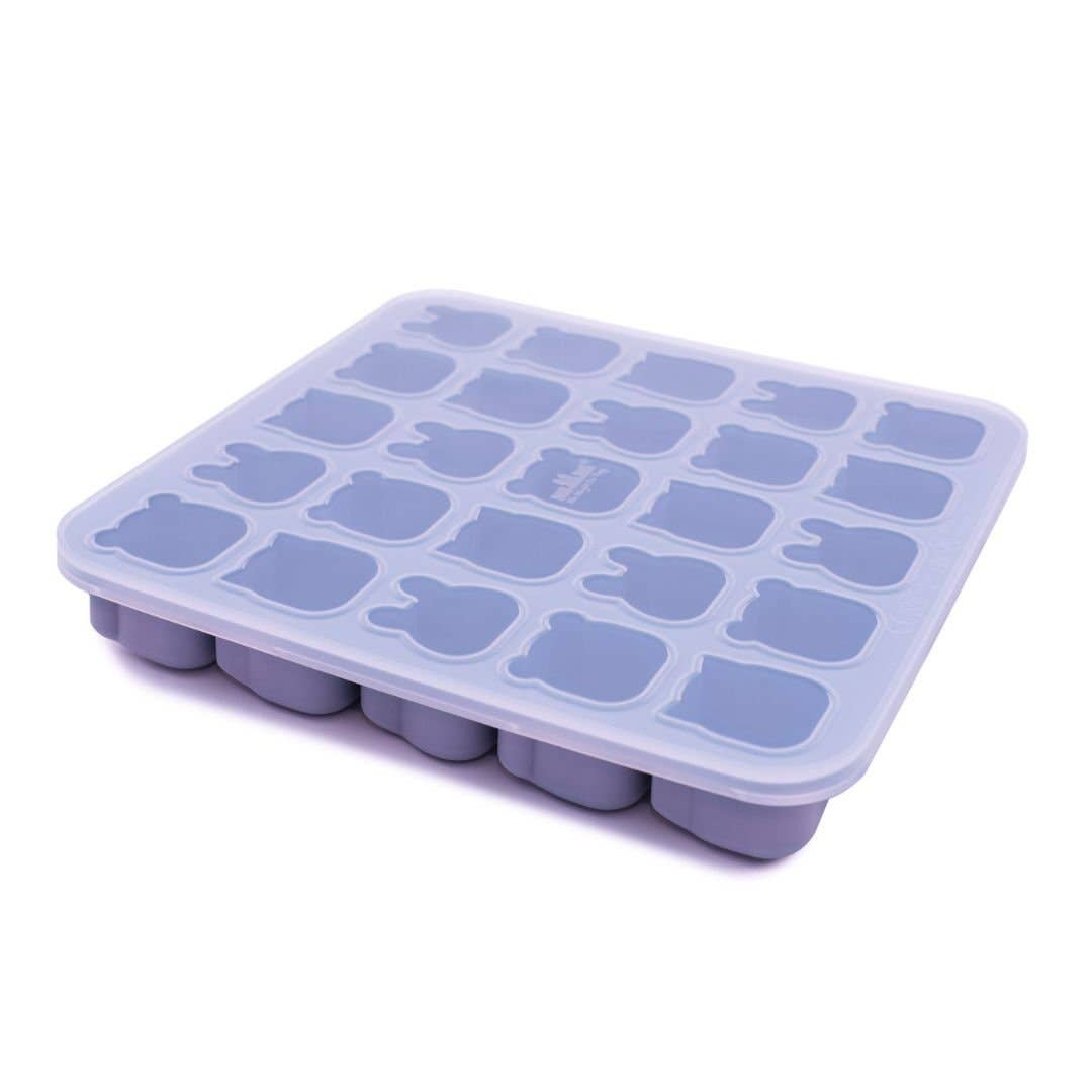 Silicone ice cube tray with animal molds on a white background
