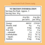 Yum Earth Organic Fruit Chews 142g Nutrition Information Panel