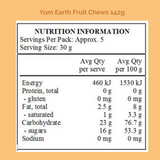 Yum Earth Organic Fruit Chews 142g Nutrition Information Panel