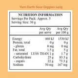 Yum Earth Organic Giggles Sour 142g Nutrition Information Panel