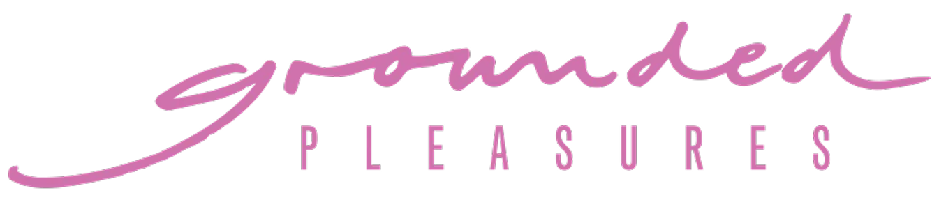Logo with 'grounded PLEASURES' text in pink cursive font on a white background