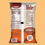 Jackson's Avocado Oil Sweet Potato Chips Carolina BBQ flavour snack packaging with nutritional information and branding on an orange background
