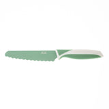 Green knife with white handle on a white background